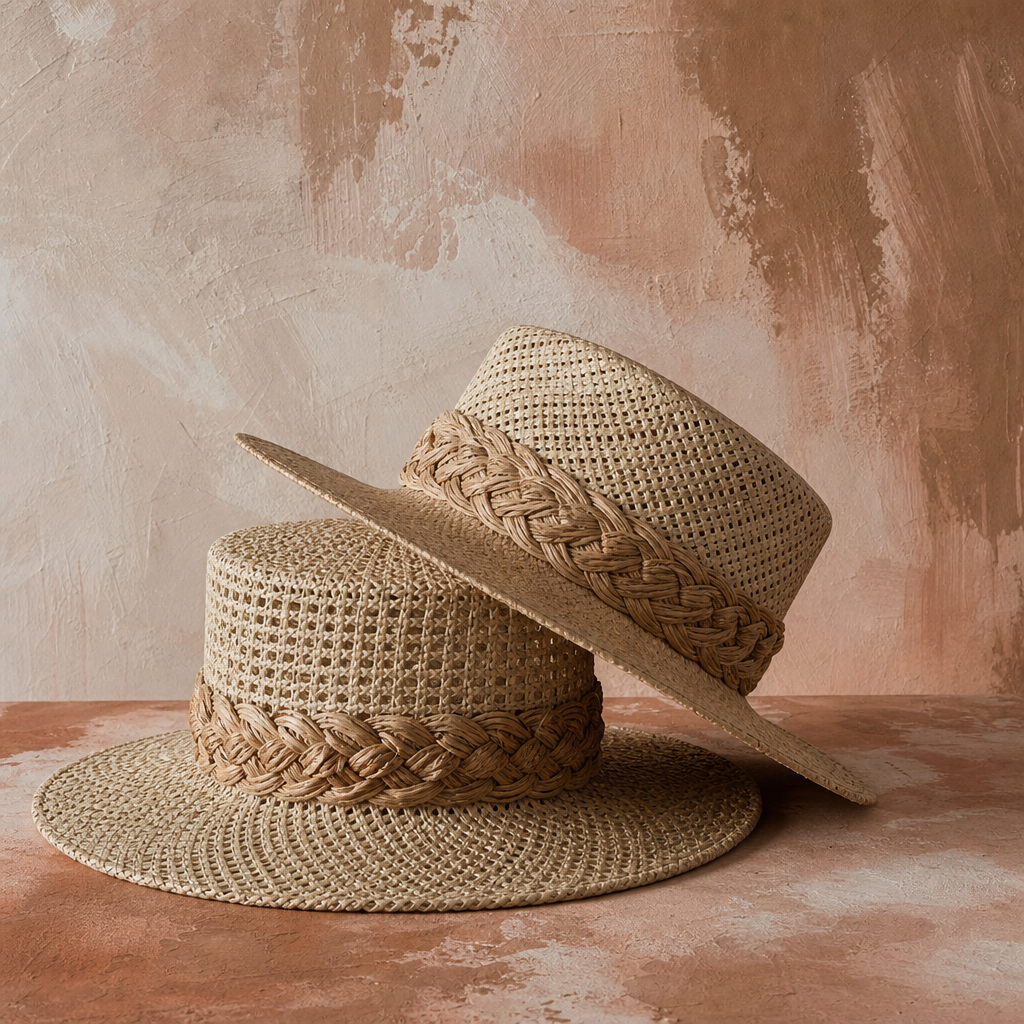 Handwoven straw hat with braided detail