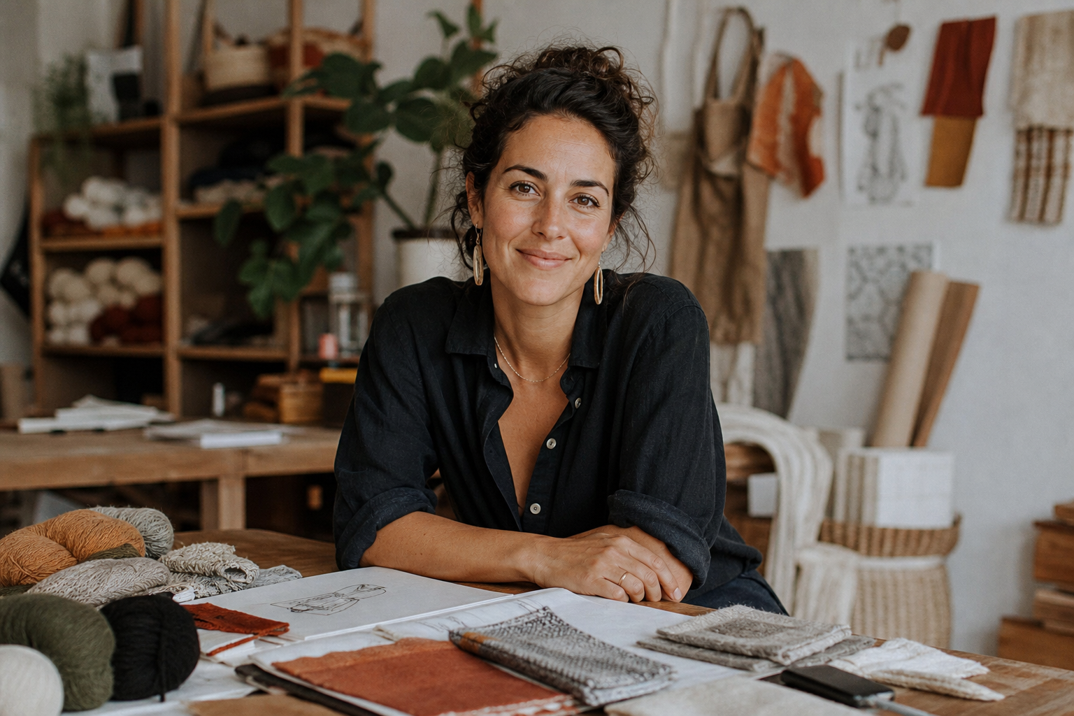 Daniela, founder and designer of Color y Olas, in her studio